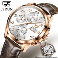 jsdun brand luxury automatic watches men mechanical wrist watch leather sapphire glass waterproof sports male relogio masculino