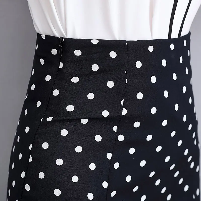 2019 High Waist Polka Dot Print Women Skirts FemininoThree Quarter Elegant Streetwear Femme Chiffon Long Skirt womens Clothing | Женская