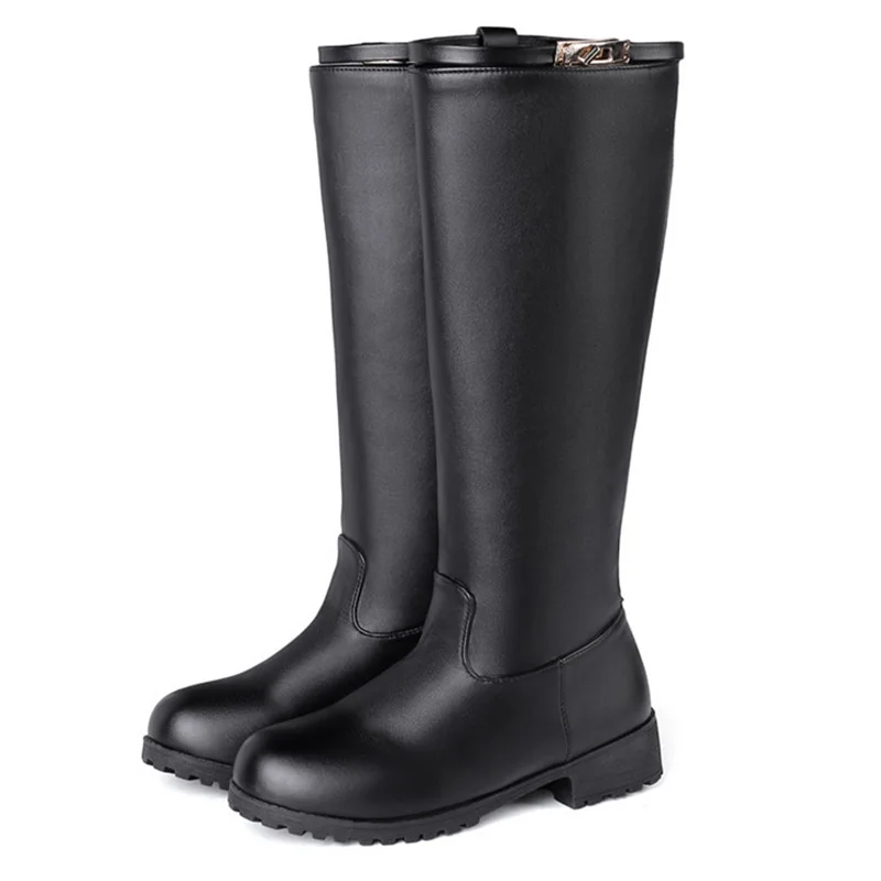 2020 зимние сапоги женская обувь до середины икры с круглым носком на молнии