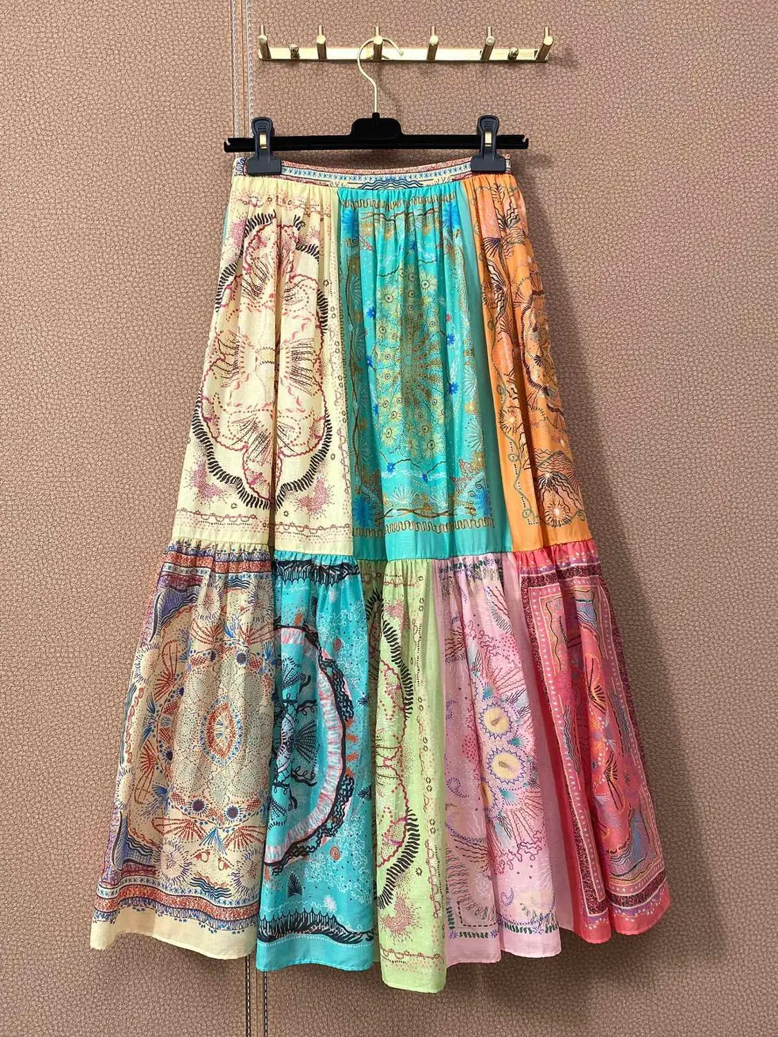 

Spring New Runway Cotton Skirt Women High Street Print Midi Long Vocation Skirt Lady High End Designer Skirt