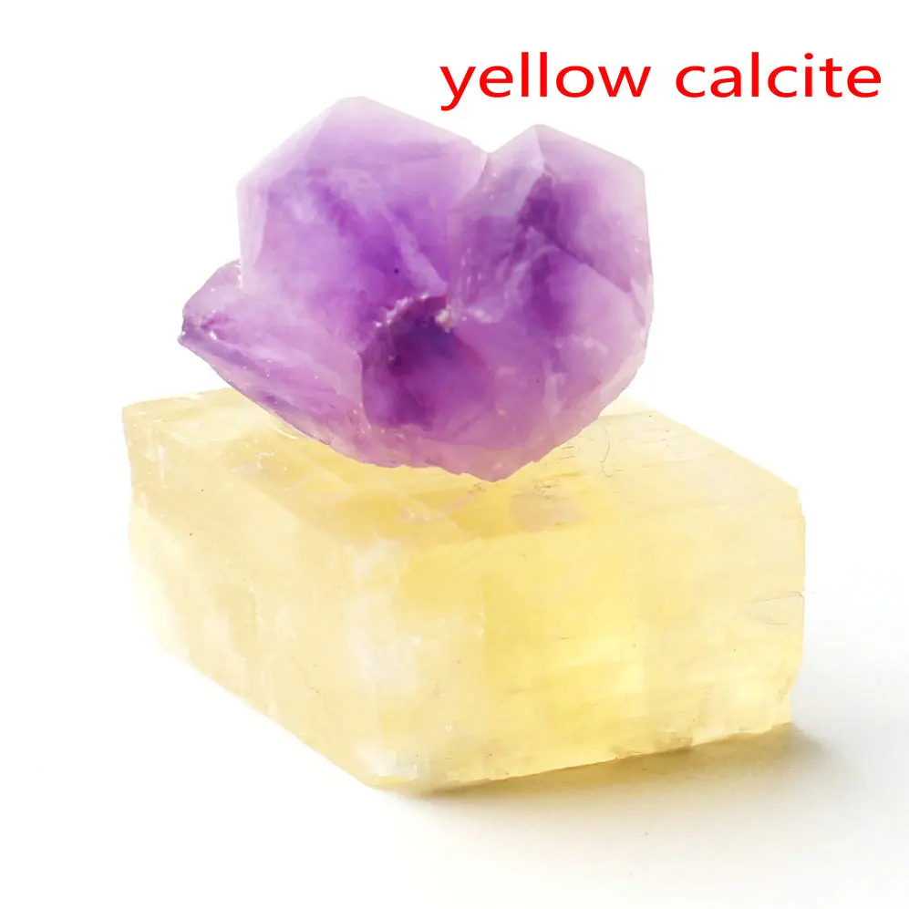 yellow calcite 1 шт. смешанный природный Аметист Кристалл кластер с рок Грубые каменные минералы образец Рейки Исцеление Декор красочный подарок - Цвет: yellow calcite