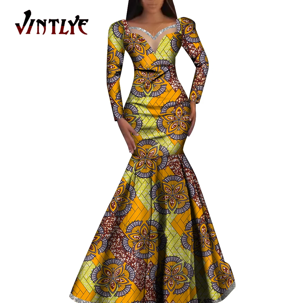 Модные платья с принтом Анкары африканские для женщин элегантные Дашики длинным