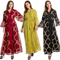 middle east muslim turkey dubai printed robe dress 2021 new womens embroidery abaya dubai temperament mesh long sleeve dress