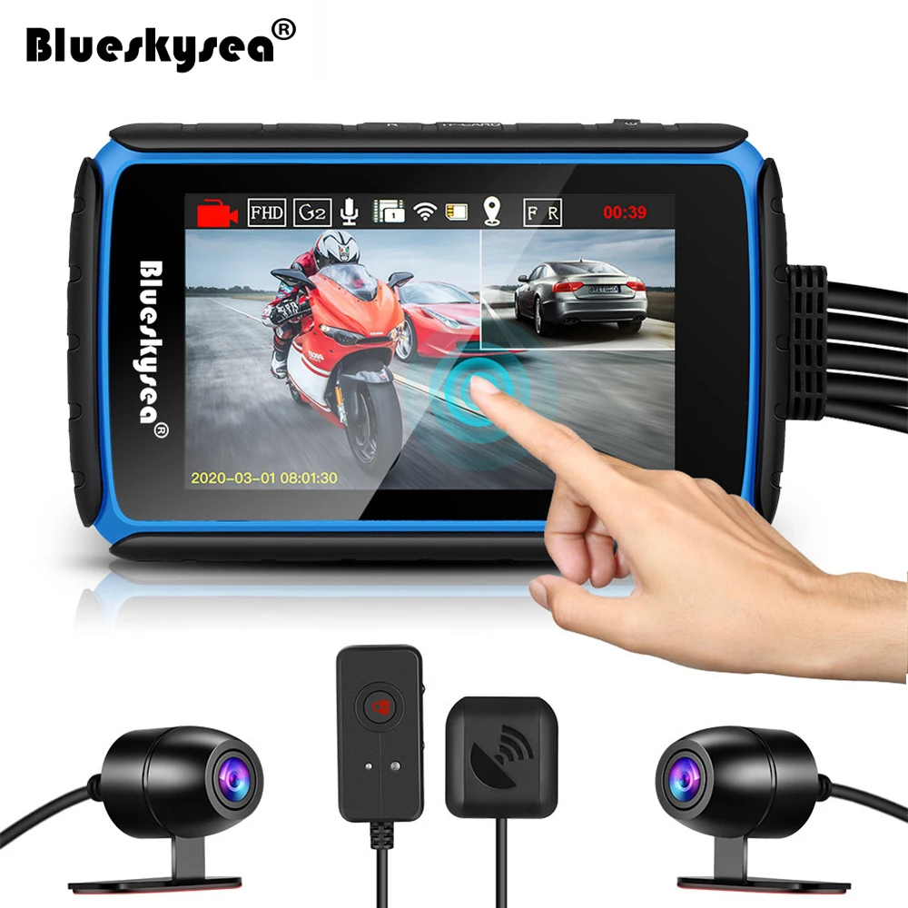 Blueskysea DV988 видеорегистратор с сенсорным экраном для мотоцикла 1080P двумя