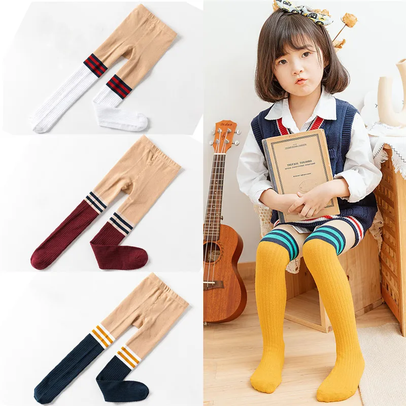 

2020 Fashion Autumn Girls Tights Toddler Kid Girl Knee High Stockings Cotton Warm Pantyhose Skin Color Student Tight 3-8Years