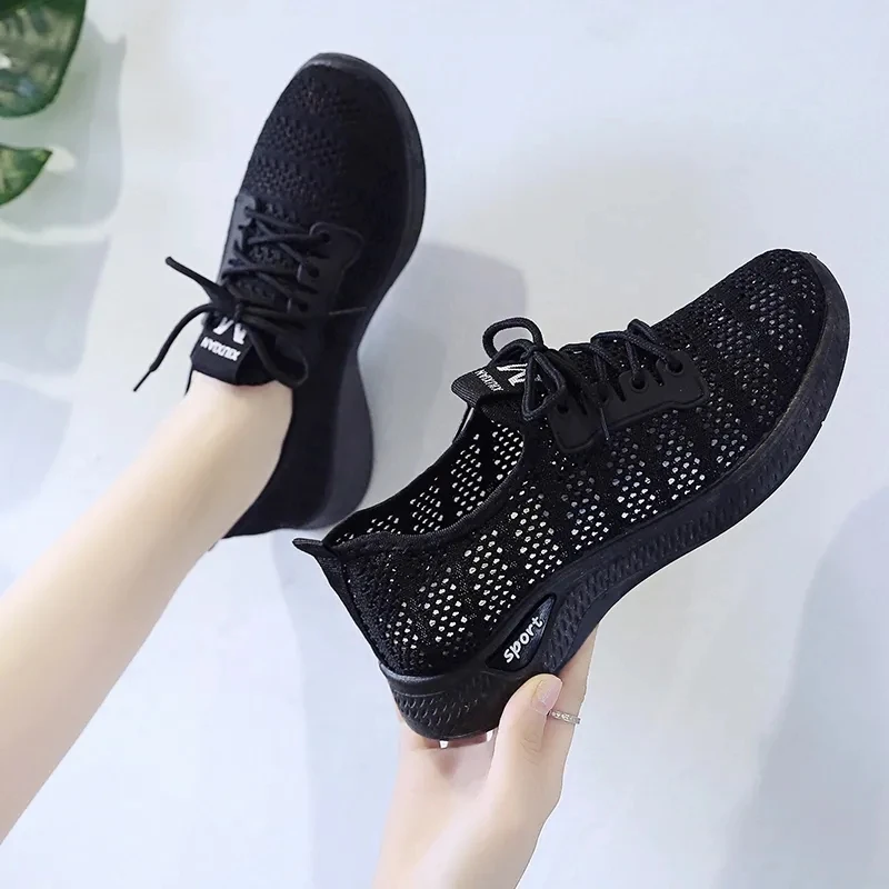 

Black Mesh Summer Shoes for Women Super Breathable Wedge Trainers Women's Sneakers School Girls Students Gym Sport Shoes