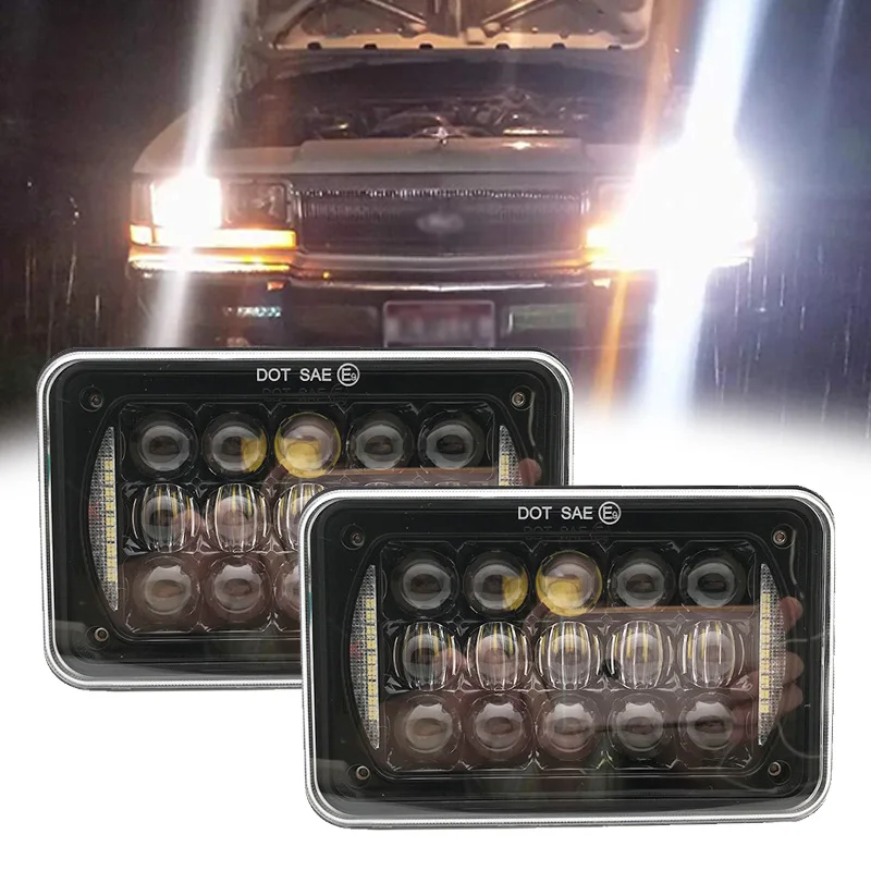 Черные светодиодсветодиодный лампы 4X6 для фар белые DRL янтарный сигнал поворота