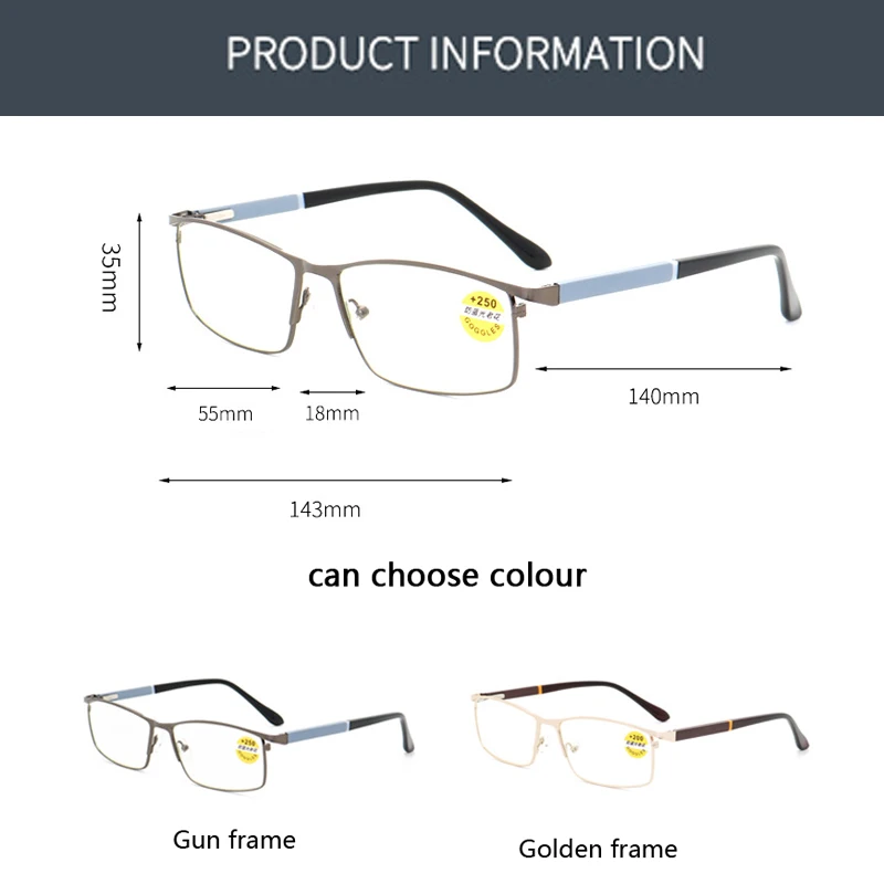 

Fashion Anti-blue Light Reading Glasses Metal Frame Business Presbyopia Eyeglasses Diopter +1.0 +1.5 +2.0 +2.5 +3.0 +3.5 +4.0