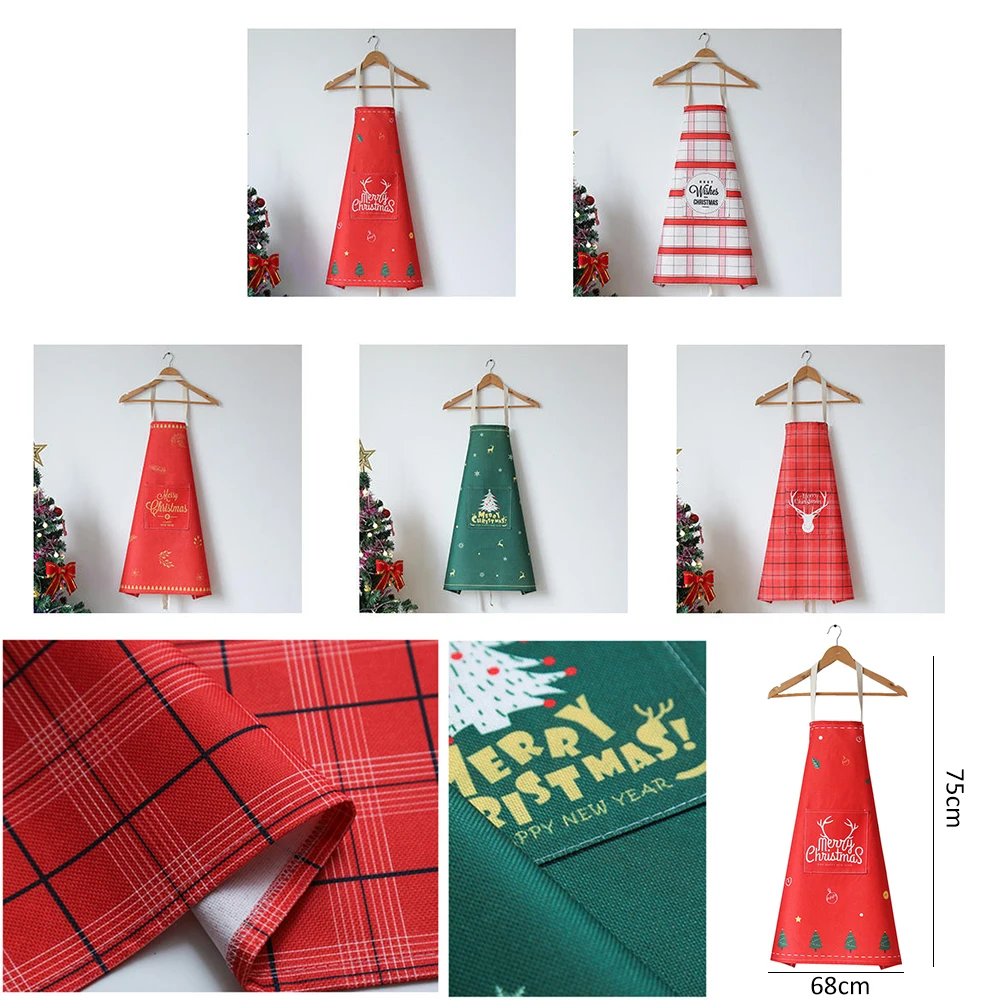 

Merry Christmas Kitchen Apron for Men Women Festival Cotton Aprons with Pocket Unisex Adult Bib Baking Cooking Kitchen Apron