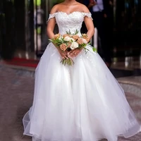 princess ball gown wedding dresses off shoulder covered button chapel train appliques garden bridal gowns vestidos de novia