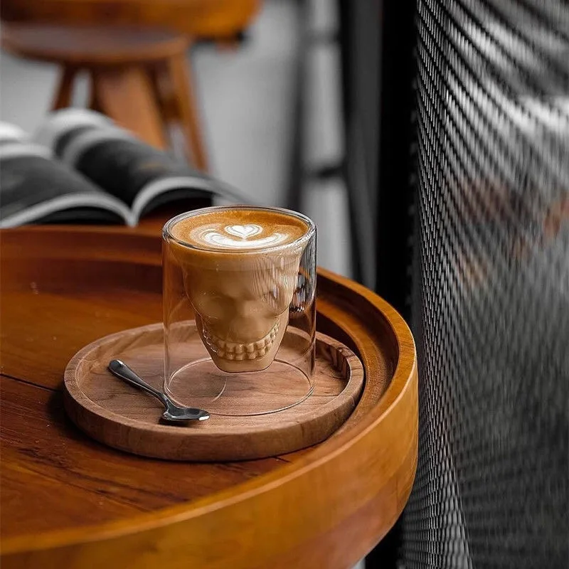 Novelty Cups 95/145/220ml Double Wall Skull Skeleton Whisky Bar Wine Glasses Glass Cup Crystal Head Vodka Shot | Дом и сад