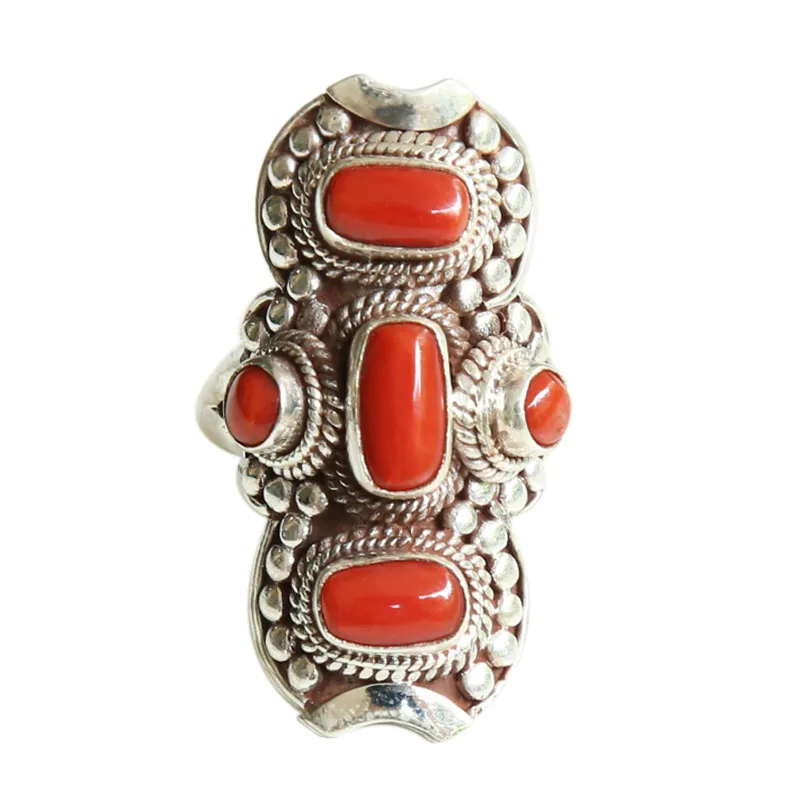 

Nepal Handmade Sterling Silver Ring Inlaid Deep Sea Gem Bohemian Ethnic Style Women's Exaggerated Large Ring