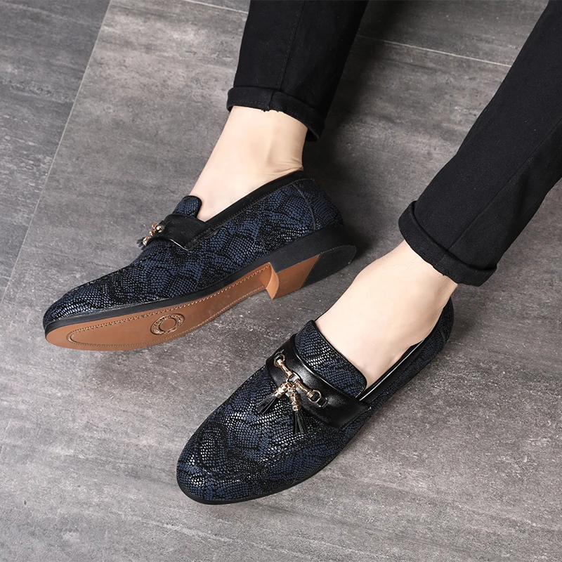 movechain Men's Fashion Tassels Loafers Moccasins Mens Casual Snakeskin Grain Leather Shoes Men Party Driving Outdoor Flats | Обувь