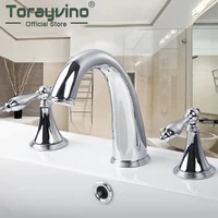 3 Piece Sink Faucet Spray Chrome Tap 2 Handle Waterfall Bathroom Basin Sink Taps 2 Holes Deck Mounted Mixer Faucets