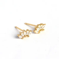 fan shape sterling 925 silver stud earrings with horse eyes zircon diamond for women gold color ladies jewelry aretes