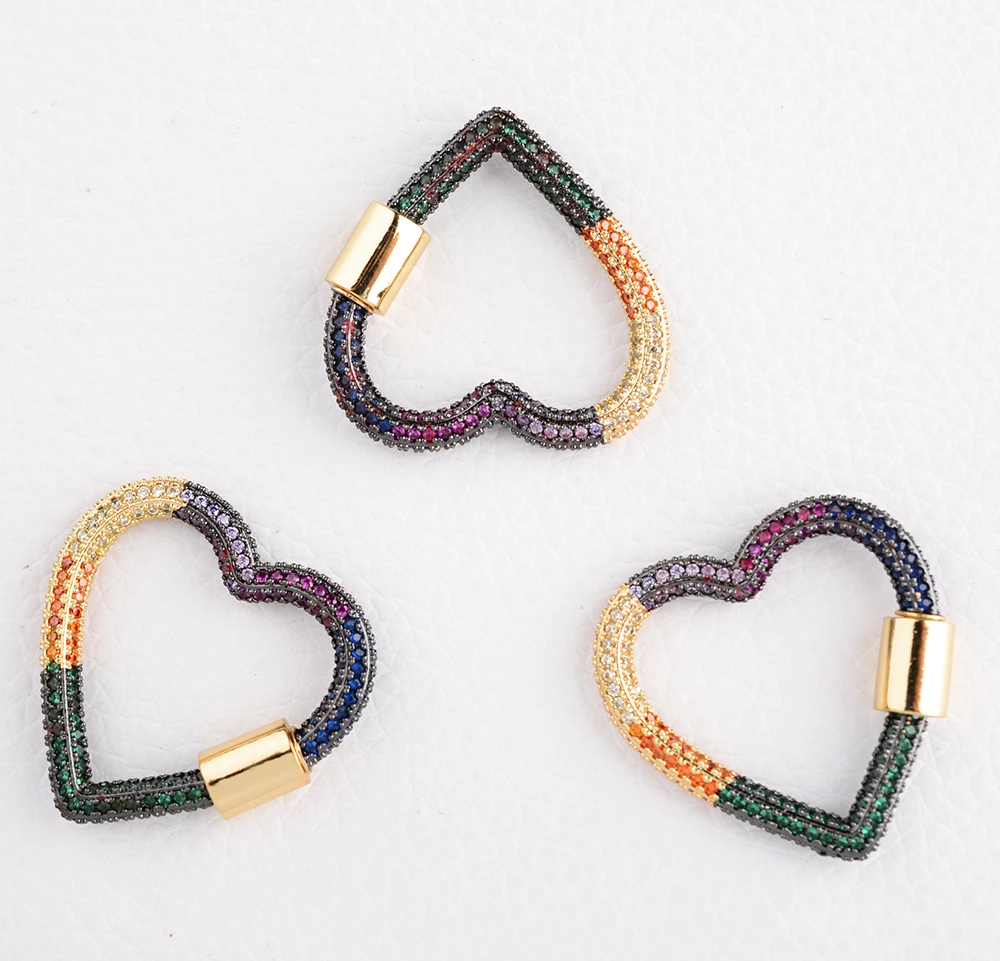 

3pcs Heart shape CZ Micro Pave Clasp ForNecklace Jewelry Findings