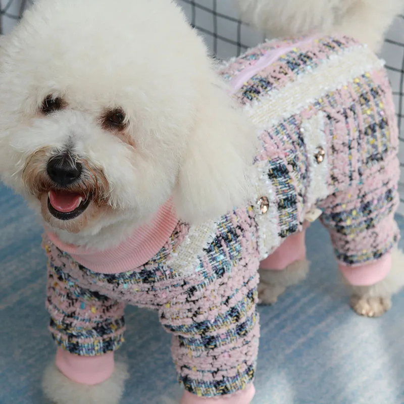 Pet Dog Winter Clothes Warm Thicken Lamb Wool Jacket For Small Dogs Protect Belly Jumpsuit Zipper Adorn Pocket Coat Chihuahua