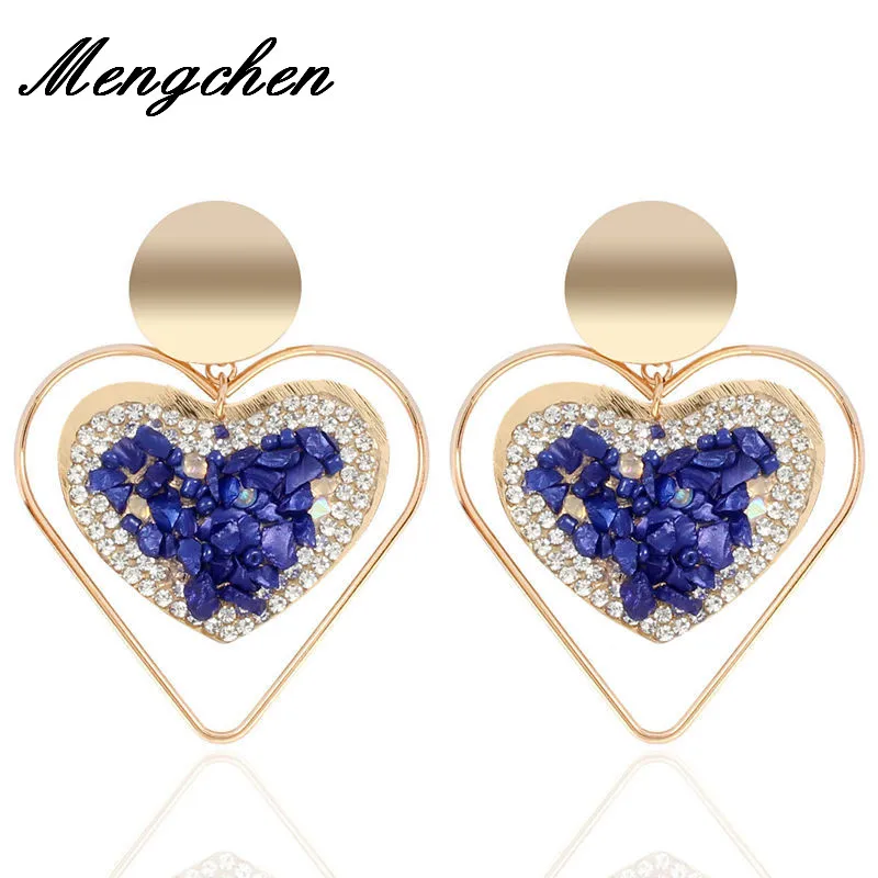 

New Design Colored Natural Stone Hollow Out Heart Drop Earrings For Women Wedding Party Trendy Dangle Earrings Gifts