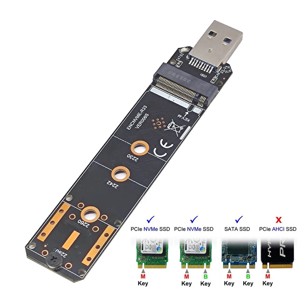 

Dual Protocol M.2 NVME to USB 3.1 SSD Adapter M2 NVME PCIe NGFF SATA Converter Card USB3.1 Gen 2 for Samsung 970 960/For Intel