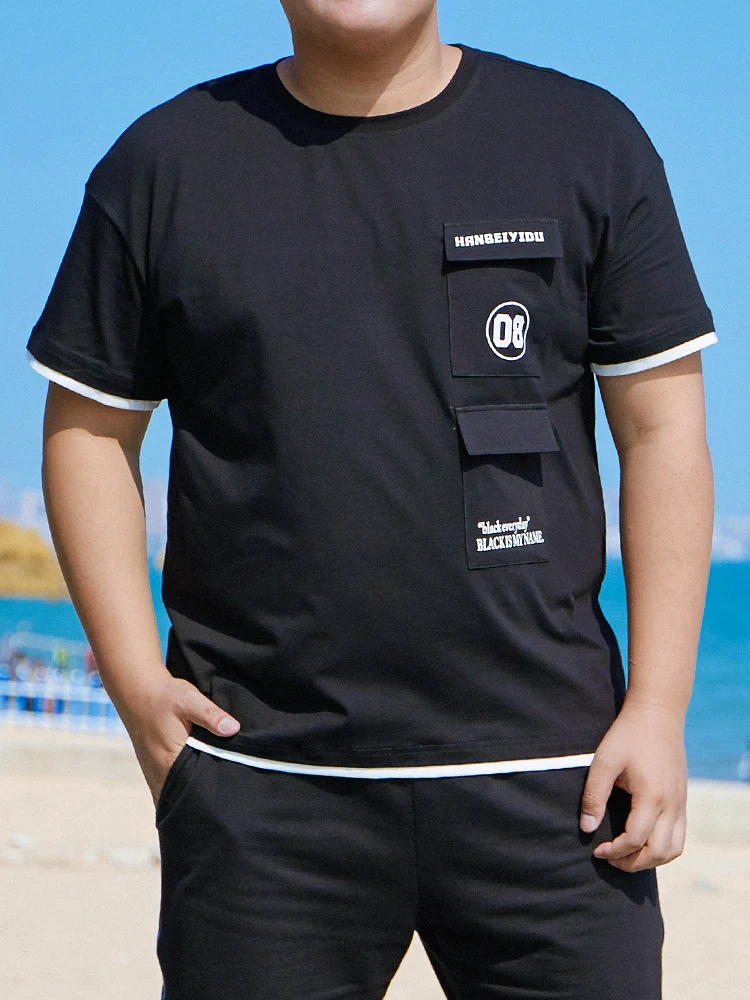 Уличная мужская японская футболка с карманом большие размеры мужские хлопковые