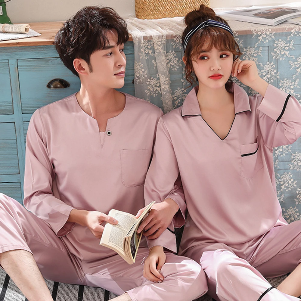 Пижама мужская зимняя тонкие мужские пижамы и женские Шелковые парные