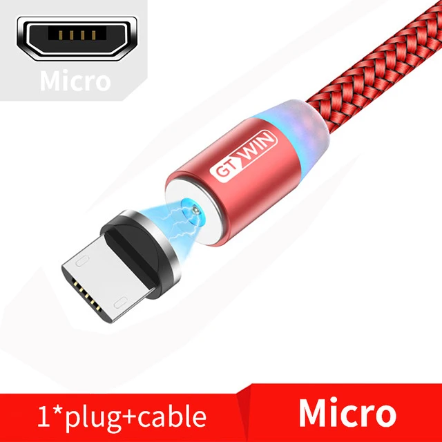 GTWIN 1 м/2 м Магнитный Micro USB кабель для iPhone samsung Быстрая зарядка usb type C Магнитный зарядный usb кабель зарядный шнур для телефона - Цвет: Red Micro Cable