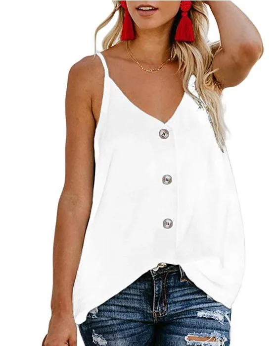 

Women's casual v-neck buttoned vest top Summer sleeveless shirt for women