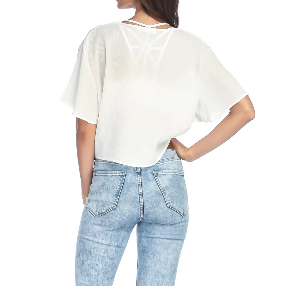 

Women Casual Short Sleeve Solid Color Chiffon Blouse Shirt Tops Ladies Summer Loose Comforty Tops Shirt Q30