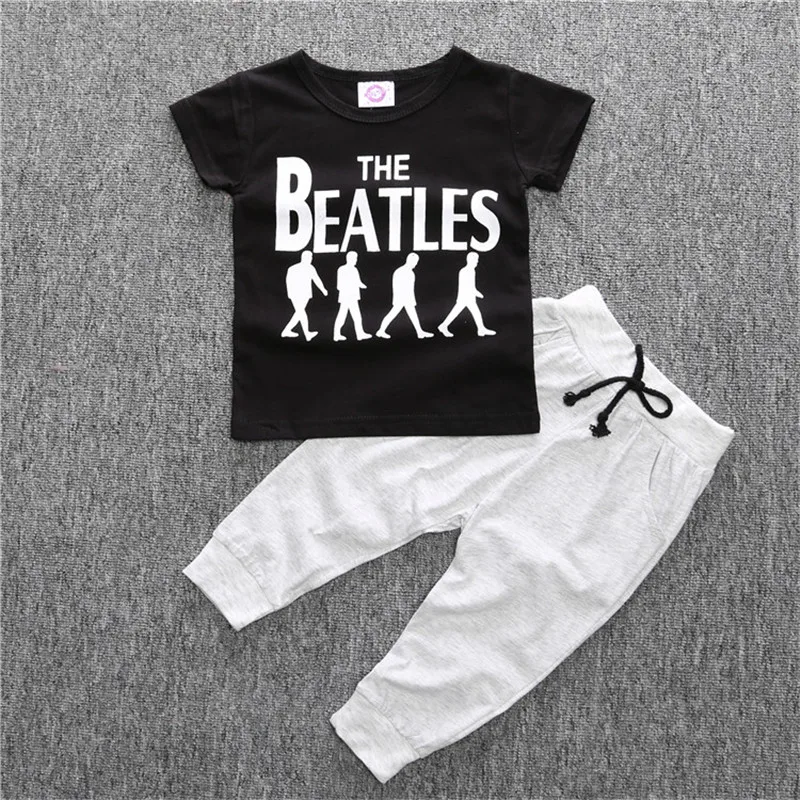 

European and American summer boys' short-sleeved two-piece suit, letter printed T-shirt + trousers, infant baby suit