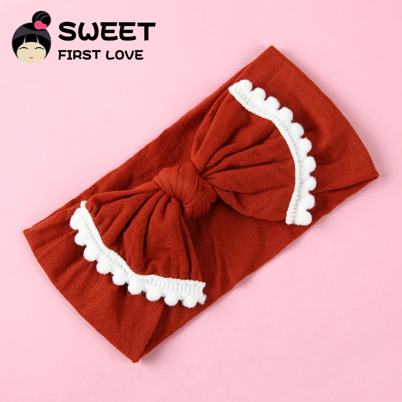 Нейлоновая повязка на голову с бантом и помпоном 41 цвет | Аксессуары для одежды