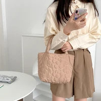 korean quilted small hand bag cotton portable lunch bag solid color women cute lunch box bag children school lunch pouch meal