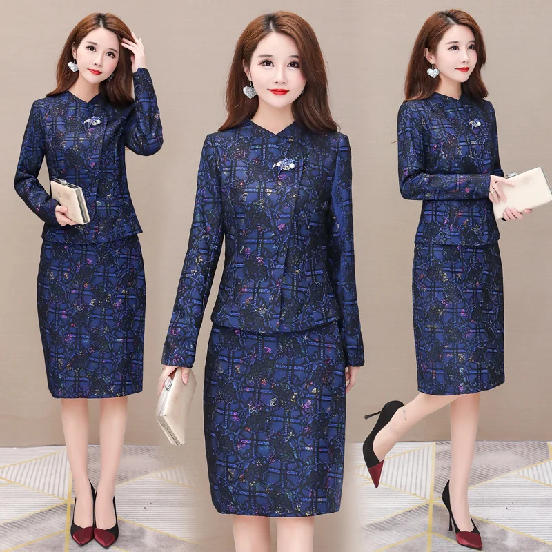 2019 зимняя женская мода большой размер цветы кружева решетки топы + юбки-карандаш