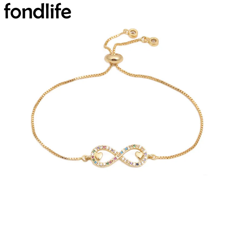 

Various Color Cubic Zirconia Crystal Infinity Love Heart Charm Chain Bracelet Women Lady CZ Brass Copper Fashion Jewelry Present