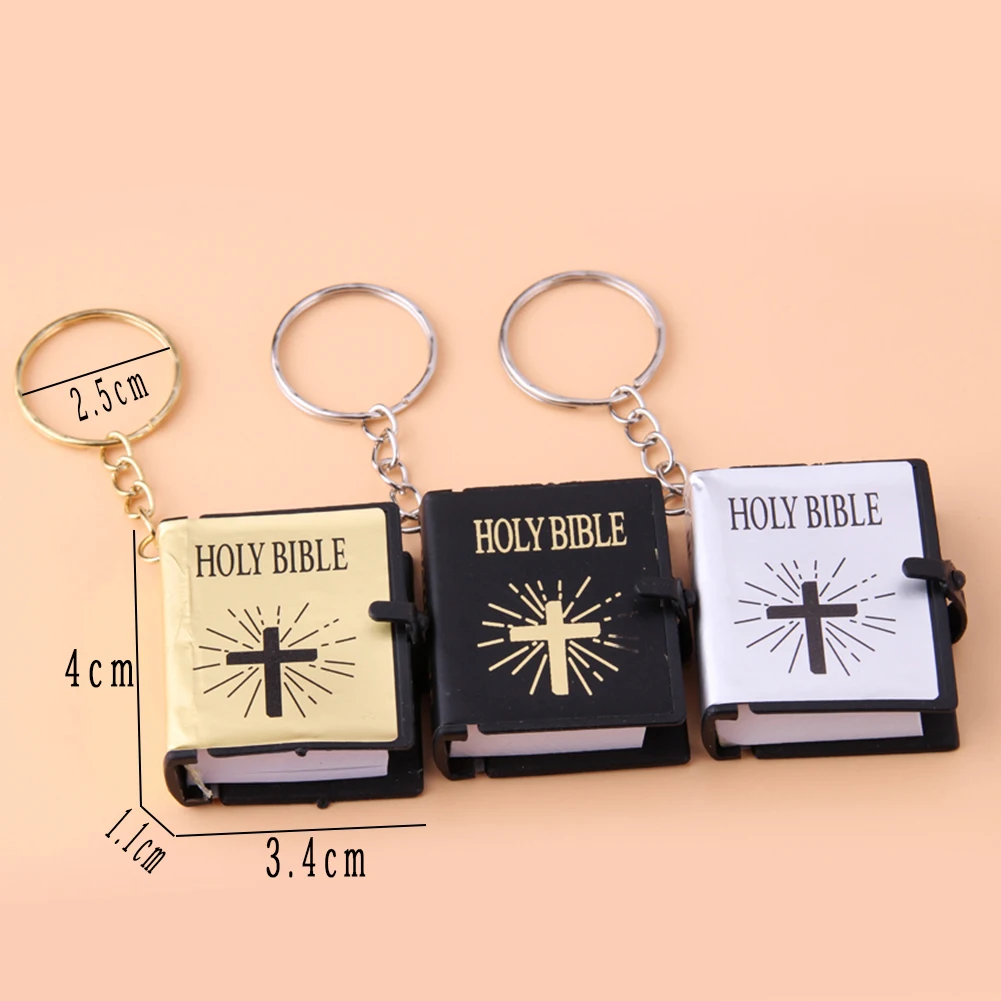 

New Cute Mini English HOLY BIBLE Keychains Religious Christian Cross Keyrings Holder Car Key Chains Rings Charm Bag Gifts