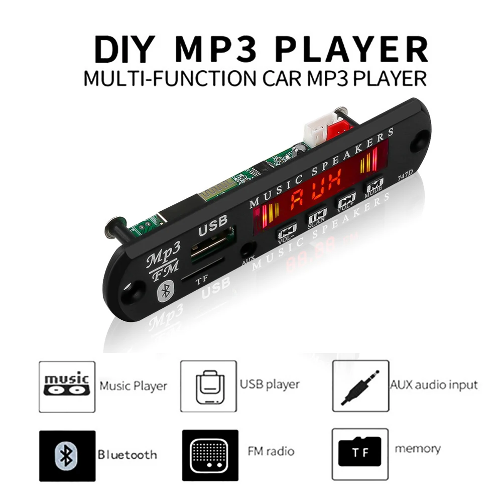 Kebidu 5 в 12 В Bluetooth MP3 WMA декодер плата беспроводной аудио модуль USB TF радио для
