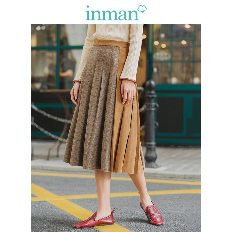 INMAN зима 2019 Новое поступление Женская юбка с контрастным цветным