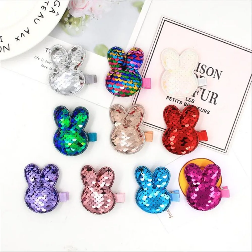 1pcs Candy Color Fashion Fish Scale Sequins Hair Clips Rabbit &amp Heart Shape Waterdrop Hairpins For Girls Christmas Accessories | Красота и