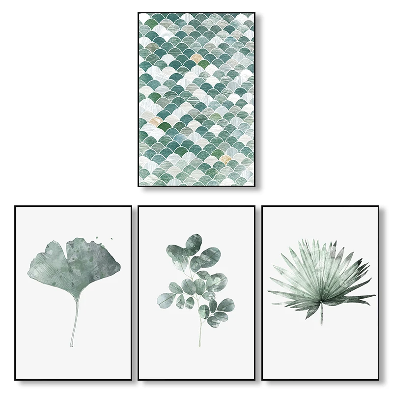 Акварельный принт цветочные листья ботаническая зелень искусство холст