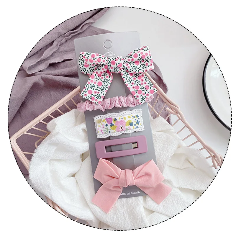 

5pcs Flower Print Bowkot Hair Clips Scrunchies Set Hair Bows Girls Sweet Kids Hairpins Korean Barrettes Hair Grips Accessories