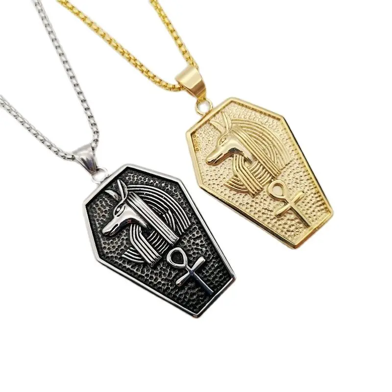 316L Stainless Steel Hip Hop Antique Silver Color Antient Egypitian Anubis Cross Shield Pendant Necklace Men | Украшения и