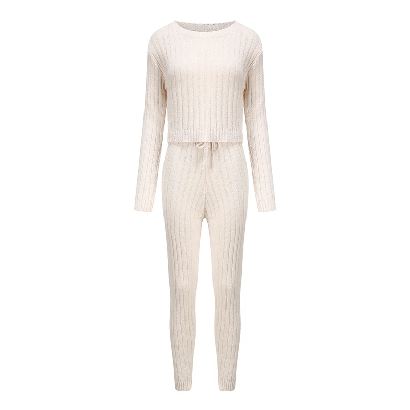 Женский трикотажный костюм в рубчик укороченный пуловер с открытой спиной и