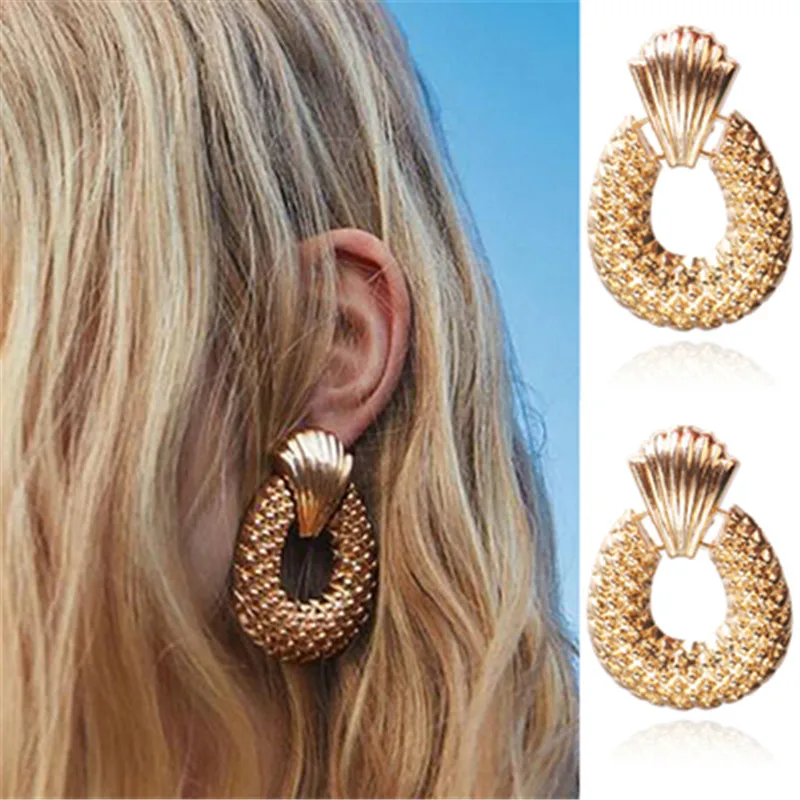 Новые модные женские большие золотые висячие серьги винтажные геометрические