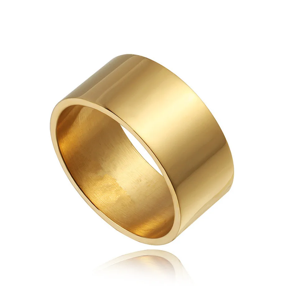 

2019 Fashion Wedding Bands Ring 316L Stainless Steel Mens Women Simple Style Polishing Silver Color Golden Round Ring 10mm