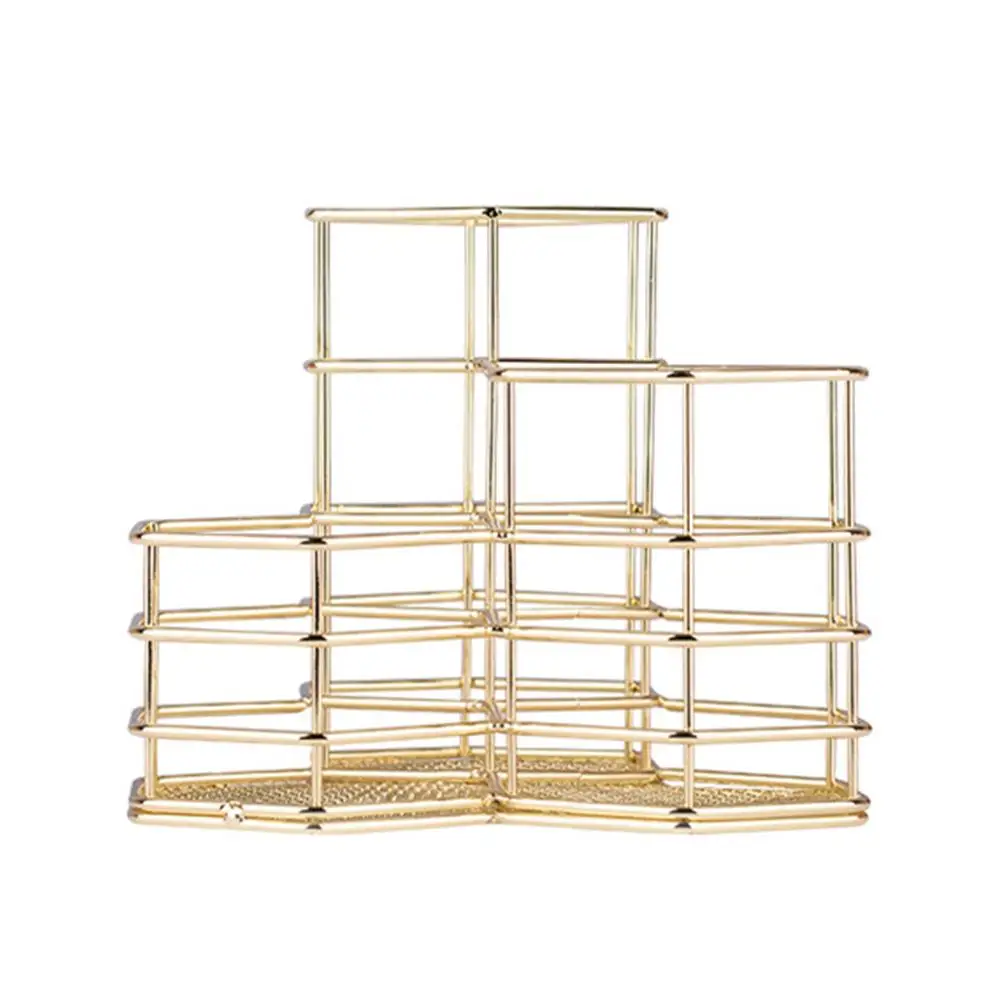 Держатель для кисточек макияжа Шестигранная ваза металлическая сетчатая