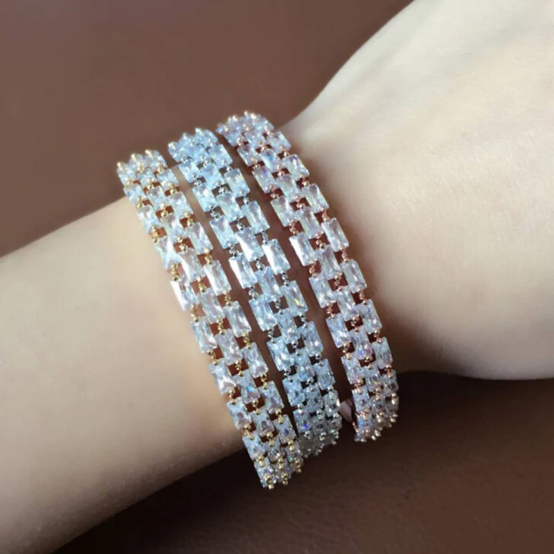 RAKOL Новая мода AAA кубический цирконий багет браслет микро проложить Установка