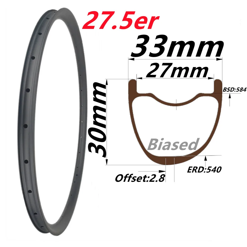 

650B MTB Carbon Rims 27.5ER/29ER 33mm Width 30mm Profile Tubeless Bike Circle Ring Customized High Quality Bicycle Parts MTB Rim