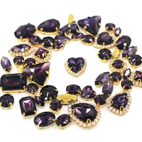 50pcsbag deep purple mixed shape sew on glass rhinestone gold claw crystal buckle diy wedding decoration clothesshoedress