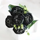 Черный искусственный цветок пиона, 5 дюймов, большая голова, 4 маленьких бутона, букет для дома, свадьбы, подарок на день Святого Валентина