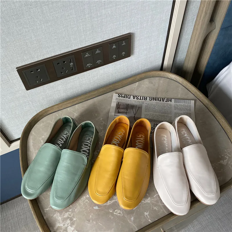 Короткие однотонные кожаные мокасины без застежки Повседневная Удобная женская