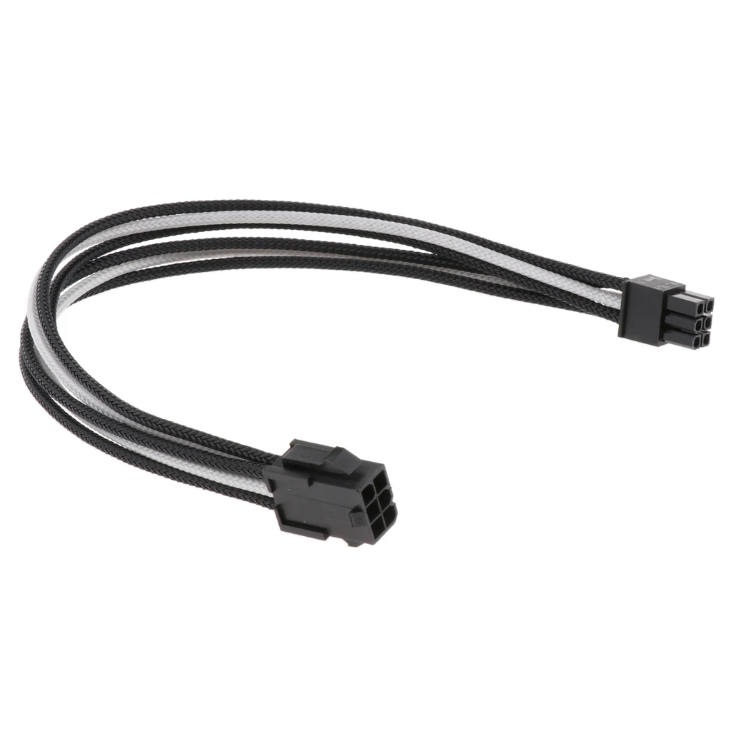 

6 Pin PCIE Graphics Card GPU Power Extension Cable Sleeved Black+Silver 30cm